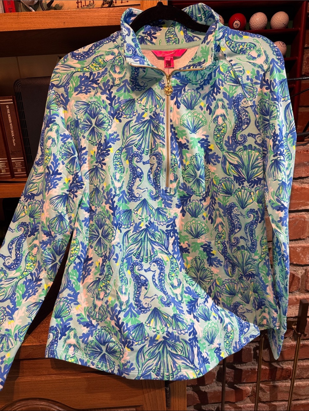 Lilly Pulitzer Blue, Green & White Sea Life Half-Zip Pullover